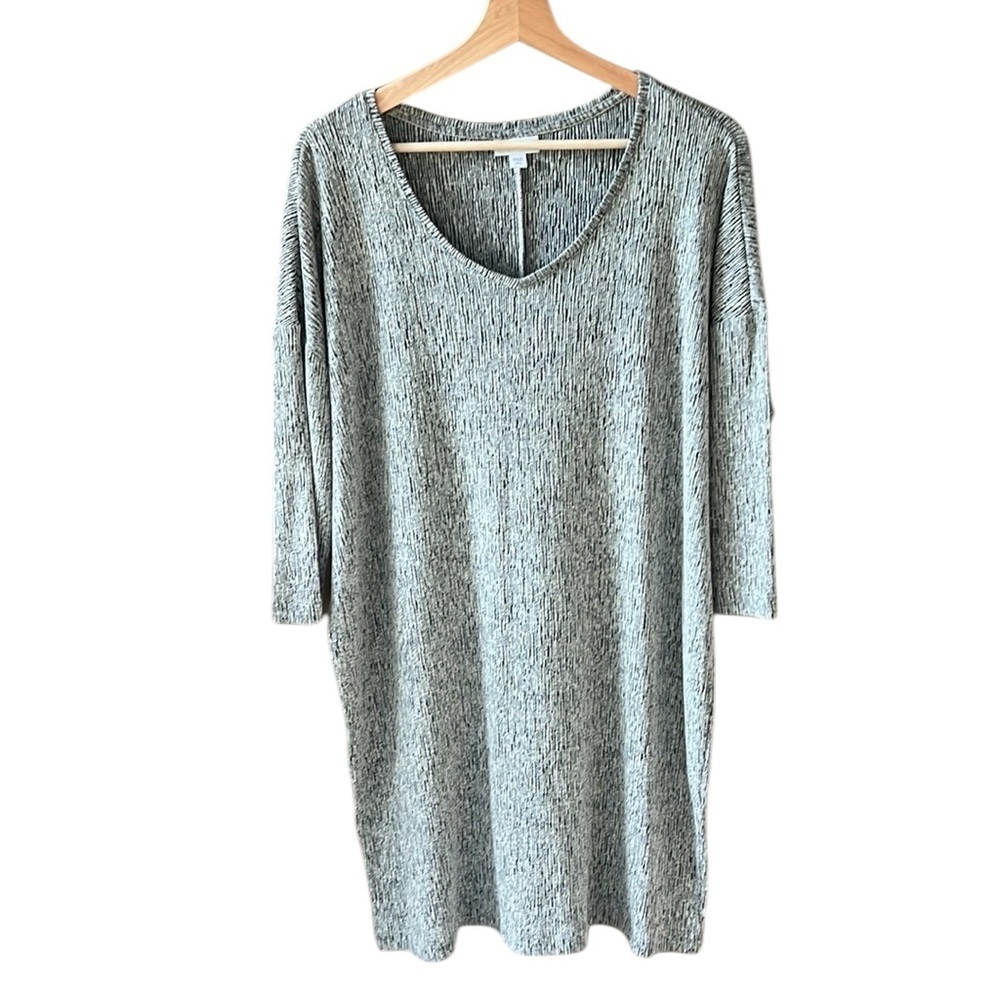 J.Jill Pure Jill Sz L Petite Textured Gray Linen Blend Knit Tunic Top Lagenlook